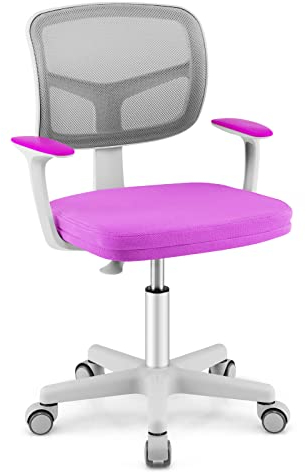LIFEZEAL Silla de Escritorio para niños, Silla ergonómica Infantil giratoria con reposabrazos, respald, Silla Infantil Regulable en Altura para niños 3-10 años, cargable hasta 150 kg (Morado)