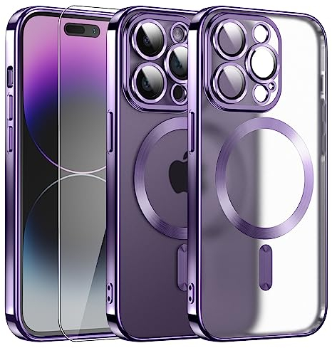 Matte Magnetisch für iPhone 14 Pro Max Hülle mit MagSafe [Original iPhone Äußere] [Kameraschutz Eingebaut] Case Dünn [Niemals Gelb] Handyhülle Stoßfest [ Militär schutz] Anti Fingerabdruck Schutzhülle