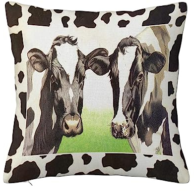 Funda de Cojín 45x45cm,Ganado lechero Vaca lechera Verde Pastizal Blanco Negro,Funda de Almohada para Cojín Cuadrado Poliéster para Sofá Cama Decoración para Hogar