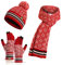 INSISMY Mütze Schal Handschuh Set Winter Weich Warm Pelzgefütterte Bommelmütze Langer Schal und Touchscreen Handschuhe Set 3-teiliges Retro Schneeflockenmuster Gestrickte Damen Unisex