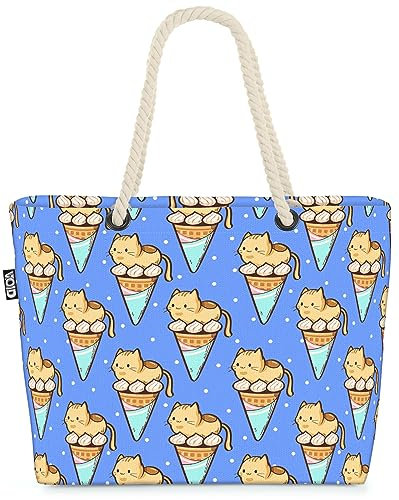 VOID Eistüte Katze Manga Japan Strandtasche Shopper 58x38x16cm 23L XXL Einkaufstasche Tasche Reisetasche Beach Bag