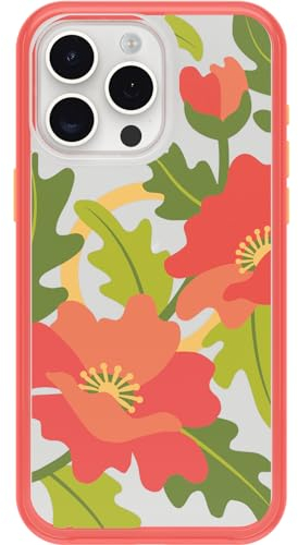 OtterBox Symmetry Clear MagSafe Case for Apple iPhone 15 Pro Max, Shockproof, Drop proof, Protective Thin Case, 3x Tested to Military Standard, Quilted Poppies