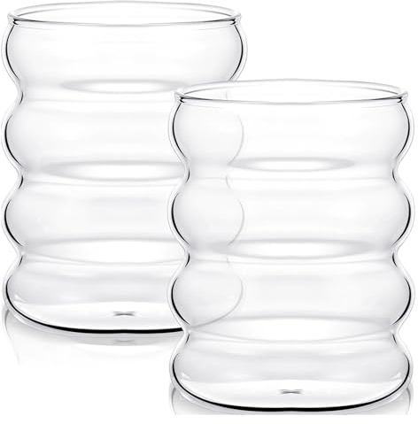 MINGZHE BestAlice Juego de Tazas para Desayuno, Vasos de Jugo, Tazas de Café, Vasos de Bebidas Vintage, Taza de Café con Hielo, Vasos de Vidrio Transparente, Taza Matcha para el Hogar(2X Tazas)