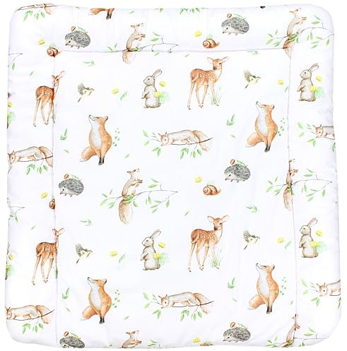 TupTam Matelas à Langer à Motifs pour Bebe Filles et Garçons, Animaux de la forêt/Hérisson/Chevreuil/Renard/Lapin/Beige, 70 x 70 cm