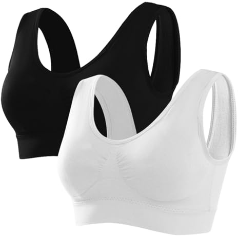 Memoryee Sport BH Damen Große Brüste Starker Halt Push Up Ohne Bügel 2er Pack Set Gepolstert Joggen Yoga Laufen Reiten Bra Crop Top Schwarz+Weiß XL