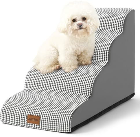 COZY KISS Scale per Cani di Piccola, Scale per Animali per Letto, Divano e Sedia, Rampa per Gatti con Rivestimento Lavabile e Fondo Antiscivolo, Leggera, 40x72x50cm, 4 Gradini, Bianco Nero