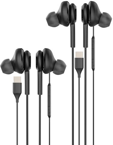 Lot de 2 Casque Filaire Écouteurs USB C - Câble de 1,2 m - Avec Microphone - Pour Phone15 Pro Max - Accessoires pour Smartphone Android - Compatible avec Samsung S24 S23 S22