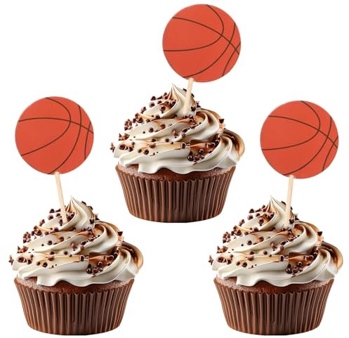 48Pcs Basketball Cupcake Toppers Sports Ball Cupcake Picks Basketball Theme Basketball Cake Decorations for Basketball Sports Players Birthday Party Cake Decorations Supplies