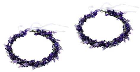 Healeved Haarkrone Hochzeit Flieder Stirnband Blumenmuster 2 Stück Blumen Stirnband Blumen Kopfschmuck Blumenkronenkranz