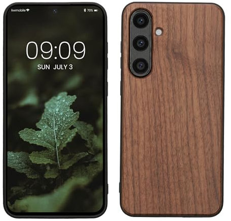 kwmobile Hülle kompatibel mit Samsung Galaxy S24 FE Hülle - Holz Case - stoßfestes Handy Cover - TPU Handyhülle in Dunkelbraun