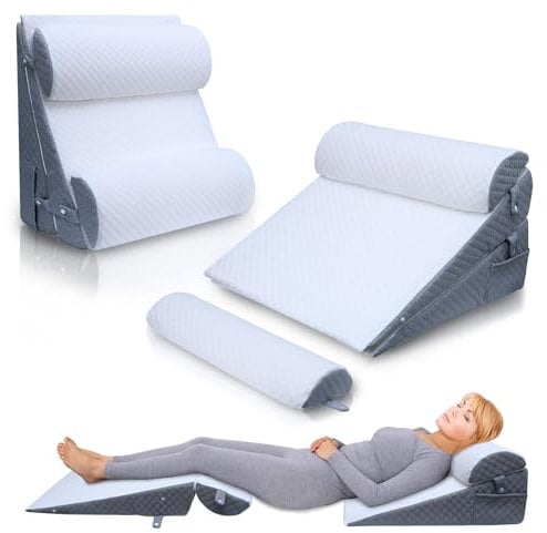 WDBBYL 4PCS Adjustable Bed Wedge Pillow Sleeping Support Set for Postoperative Recovery, Back Neck Leg Support,Acid Reflux and GERD,Sitting Reading,100% Memory Foam