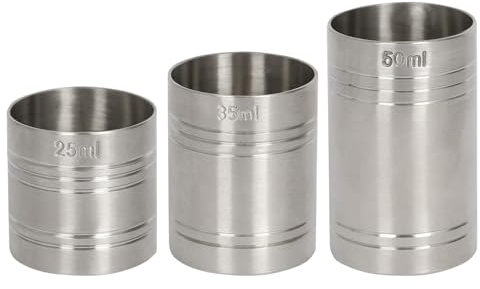 Rink Drink Stainless Steel Thimble Measure Set - 25/35/50ml - 3pc Metal Alcohol Shot Cocktail Spirit Wine Gin Drinks Measure Measuring Cup