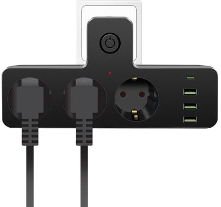 Multiprise Murale, 7 en 1 Prise Multiple 3 USB et 1 Type C, Multiprise avec Interrupteur, Multiprise avec USB, Multiprise Noir, Multiprise Design pour la Maison, Bureau