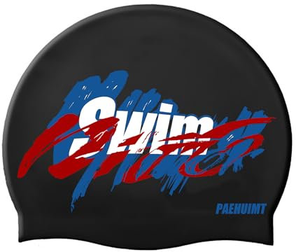 Bonnet de Bain, Bonnet Piscine pour Garçons et Filles, Graffiti, Silicone, pour Enfants et Adolescents (Noir)