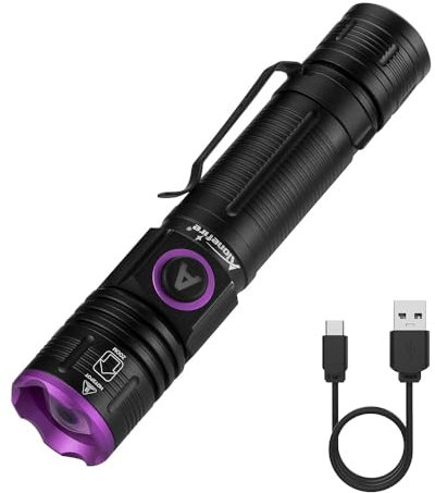 Alonefire SV85 365nm UV Torch Flashlight Zoom 5W Ultraviolet Black Light USB C Rechargeable Money Checker for Pet Urine Detector, Scorpion, Resin Curing, Bed Bug, Fishing, Minerals with Battery