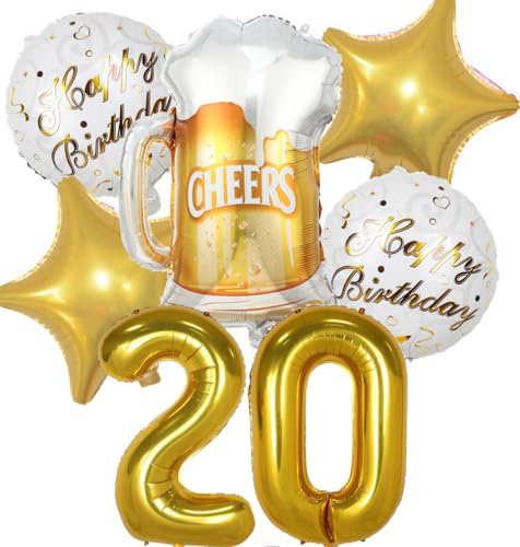 Luftballon 20. Geburtstag Mann Frau, 20 Geburtstag Deko Gold, Helium Ballons Bier Deko 20. Geburtstag Frau Männer, Geburtstagsdeko 20 jahre Frauen, Ballon Bierflasche Deko zum Geburtstag Mann
