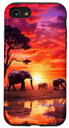 iPhone SE (2020) / 7 / 8 Sunset Elephant Family Case