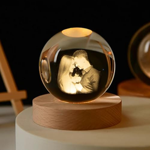 Zhongzhi Bola de Cristal Personalizada con Foto,Bola de Cristal,Bola de Cristal grabada con láser Personalizada,Luz Nocturna de Bola de Cristal 2D para niños (luz Blanca,6cm)