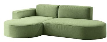 Kaiser Möbel - Sofa L Form - Ecksofa, Sofa 3 Sitzer - 236 x 165 cm - L Couch für Wohnzimmer, Jugendzimmer - Wohnlandschaft L Form - Ottomane Links - Modena Falten - Grün