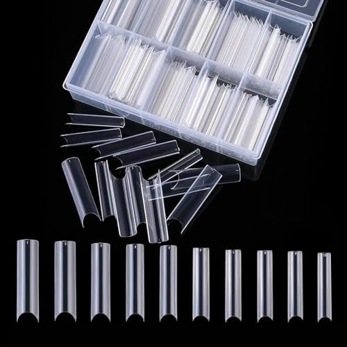 240 Clear Nail Tips, Extra Long Square Shape - Dimension Full Cover, Perfect for Women's Nails, Straight False Nail Tips for Nail Art and DIY French Designs