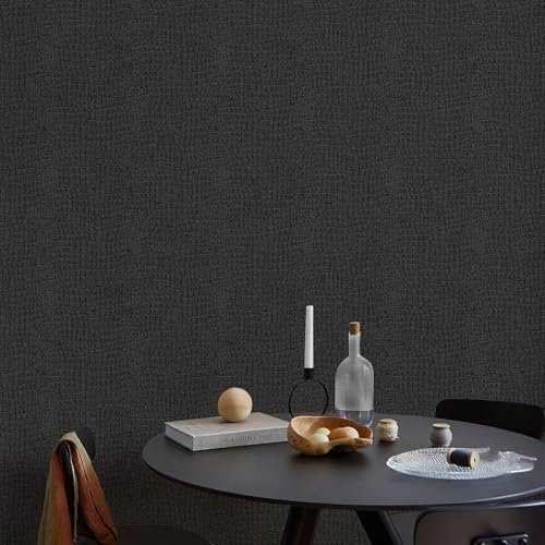 Murgall Black Crocodile Wallpaper Waterproof Paper Faux Leather Matte Crocodile Textured Wallpaper Non-Glued Wallpaper for Home and Office 44 x 1200 cm (Not Self-Adhesive)