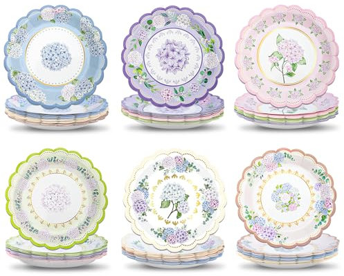 Ouvibor 60 Pcs flower Paper Plates 9 Inches