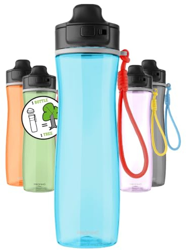 PROFINO Active Sportflasche 750 ml, Blau, Tritan, Flip-Cap, BPA-frei | Trinkflasche, auslaufsicher, Paracord-Trageband, spülmaschinenfest, BPA-frei, Fitness, Schule, Outdoor, Alltag