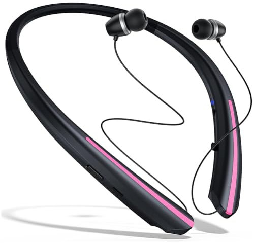 Ohulelks Neckband Wireless Bluetooth Earphones, Retractable Ear Sweat-Proof Earphones, Stereo Noise-Canceling Earphones