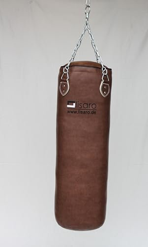 Lisaro Boxsack/Sandsack 80cm | geeig. für Jede Sportart | Ca. 25 kg | gefüllt | inkl. Vierpunkt - Stahlkette | Material Kunstleder | Studioqualität | Braun