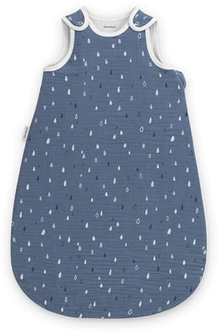Ehrenkind® Baby Sommerschlafsack Rund Musselin | aus weicher OEKO-TEX zertifizierter Bio-Baumwolle | Sommer Baby Schlafsack Baby 1 TOG Gr. 50/56 Jeansblau Tropfen