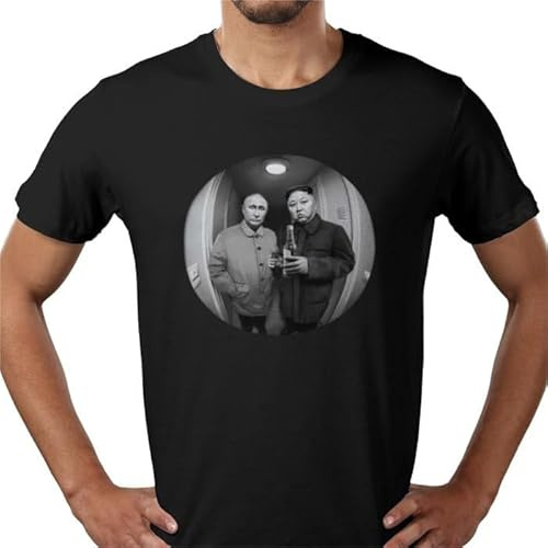 Poutine & Kim Jong Door Spyhole Russie North Korea Humour Camera Funny Meme T-shirt 100 % coton
