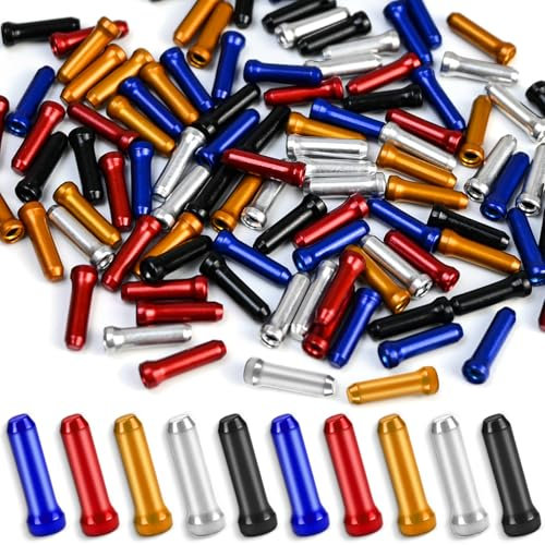 100 Stück Bowdenzug Endkappe, Schaltzug Endkappen Bunte Fahrrad Endhülsen Schaltzug Aluminiumlegierung Endkappe Bremszug für Mountainbikes (Schwarz Silber Rot Blau Gold)