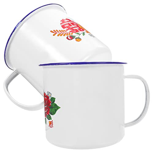 GREENADSCAPE 2 Tazas De Esmalte, Clásicas, Antiguas, De Porcelana, De Esmalte Vintage.