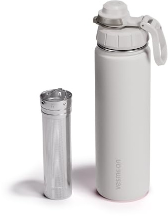 Vesmoon Vessence 24 Oz Stainless Steel Tea Infuser Bottle for Loose Leaf Tea, Water, Herbs, Fruits - Triple Layered Insulated, Leak Proof Bottle with Lid and Clip Handle - 24 Hours Hot/Cold