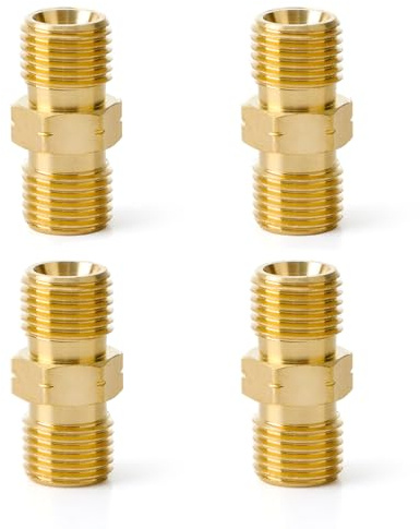 4 Stück Gasschlauch Verbinder, Gas Schnellkupplung 1/4 Zoll AG Links, Messing Doppelnippel, Außengewinde Gasschlauch Adapter, Gasanschluss Adapter