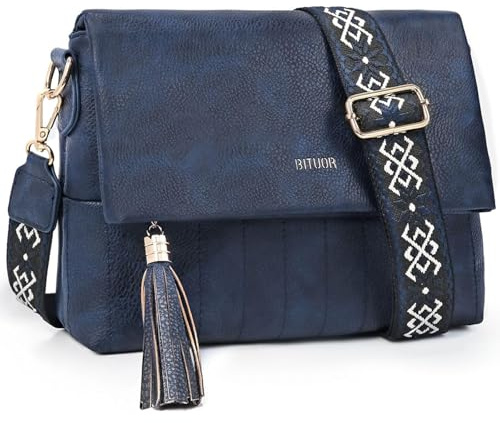 BITUOR Umhängetasche Damen Handtasche Schultertaschen mit zwei ReißverschlussFächern Fransenverzierung taschen damen mit Verstellbar Schultergurt
