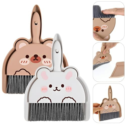 Mini Besen und Kehrschaufel Set，Suuwwn 2 Stück Tischbesen mit Schaufel Handfeger und Schaufel Klein Tischbesen mit Schaufelset für Haus, Büro, Schule und Haustier Reinigung