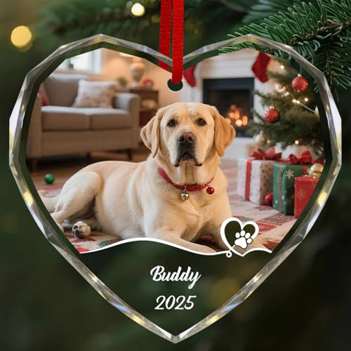 CustomKing Personalised Crystal Pets Christmas Bauble 2025 - Custom Dog Bauble for Christmas Tree, Photo Ornament Customised for Xmas Tree Decor Gifts for Pet Lovers - Heart