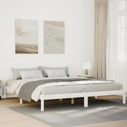 Ziaphsol Massivholzbett Extra Lang, Weiß 200x220 cm Kiefernholz, Robustes Bettgestell ohne Matratze, stabiles Plattformbett für Schlafzimmer Möbel