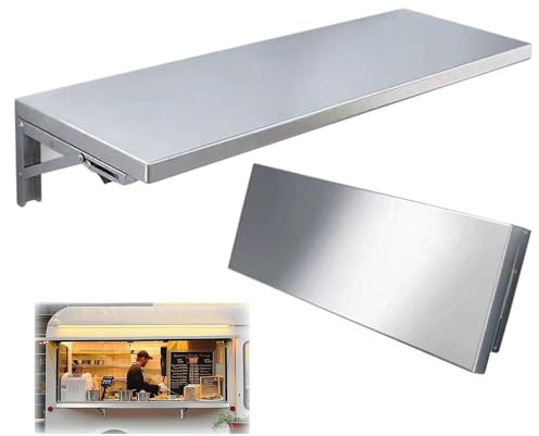 EIYAVVIDV 304 Edelstahl Wandklapptisch Klappbar Küchentisch Für Kleiner Raum, Klappbarer Wandtisch Verdickte, Schwimmender Werkbank Für Wohnmobile Bar Garage(150x25cm/60x10in)