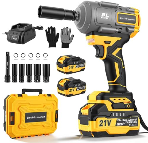 GJCrafts Avvitatore a Percussione 1200 Nm, 1/2 Senza Spazzole 21V con 2x4,0Ah Batteria, Avvitatore a Percussione ad Alta Coppia & 5 Prese e Valigetta per Viti e Dadi, Rimozione Pneumatici Auto Camion