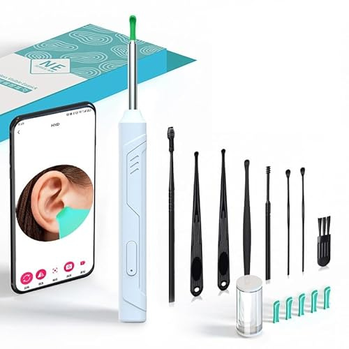 Wireless Ear Wax Removal Kit with HD Endoscope Camera & LED Lights, 6MP Visual Ear Cleaner Tool, WiFi Rechargeable Otoscope for iPhone Android Smartphone, Safe for Adults Kids (White)