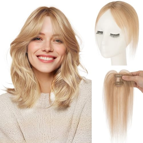 MY-LADY Clip in Pony Echthaar Curtain Bangs Fringe Extensions Bangs Natürliche Pony Haarteile Echthaar für Damen 10g #27 Dunkelblond