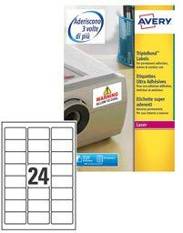 Avery L6141-20 Etiketten für Laserdrucker stark klebend 63,5 x 33,9 mm 480 Stück Weiß