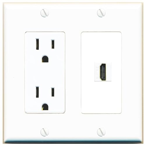 RiteAV – 15 Amp toma de corriente y 1 puerto HDMI tipo Decora placa de pared blanco