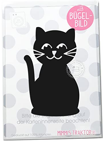 Bügelbild Katze 6,8 cm x 11 cm SCHWARZ Flockfolie Aufbügler Applikationen Bügelsticker für Stoffe Textilien Kinder zum Aufbügeln Flicken