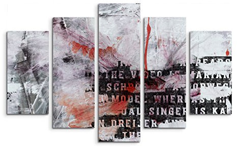 5 teiliges Wandbild auf Leinwand (Gesamt: H: 100cm B: 160cm) Keilrahmenbild Canvas Fotodruck Leinwandbild Leinwanddruck Kunstdruck Wandbild weiß grau schwarz rot Schrift
