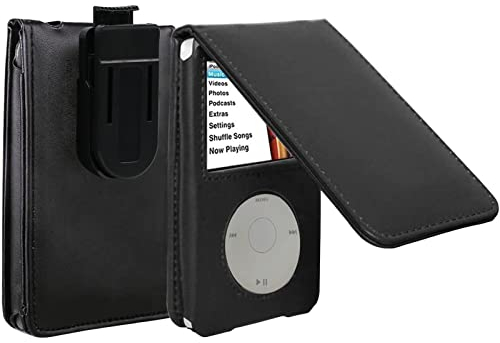 HAL® Leder-Schutzhülle für Apple iPod Video Classic 80G und 120G, mit beweglichem Gürtelclip, Schwarz