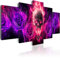 B&D XXL - Wandbilder XXL Totenkopf 225x112cm 5 tlg - Wand Deko Leinwand Bilder Groß Wanddeko Wohnzimmer Schlafzimmer Kunstdrucke - Blumen Rose Rauch Flamme Feuer Abstrakt