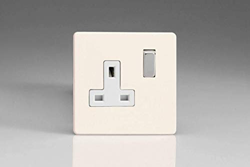 Varilight Primed Ready to Paint Flat Plate Screwless 1 Gang 13 Amp Switched Plug Socket - White Inserts